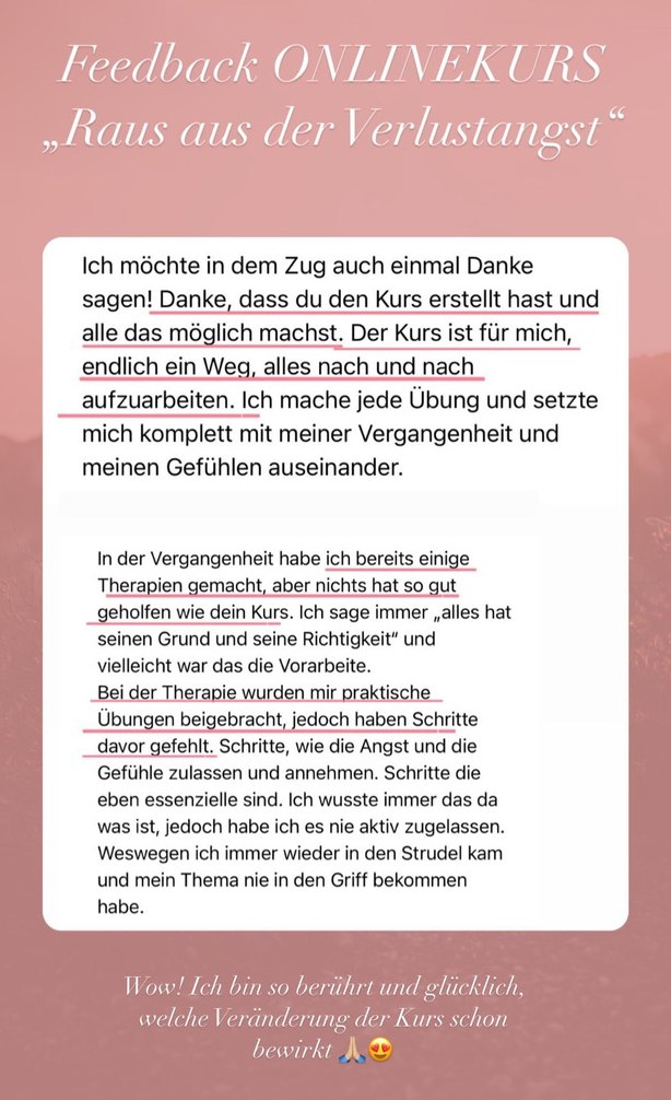 Feedback zum Onlinekurs: Ich habe einige Therapien gemacht, aber nichts hat so gut geholfen wie dein Kurs